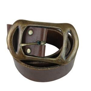Women's SZ L/XL Suede Brown Belt Braided Details Petina Brass Buckle